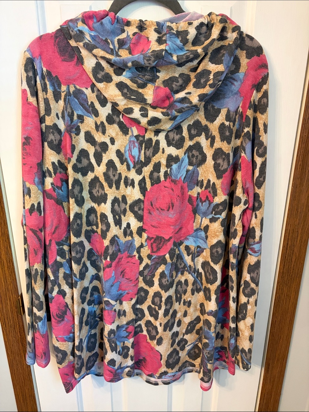 Sew In Love Pastel Floral & Leopard Pullover Hoodie 2X - Picture 3 of 5